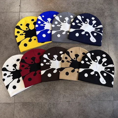Berretto in Maglia di Acrilico Streetwear per Uomo Donna Inverno Caldo Motivo a Schizzi d'Inchiostro Jacquard Casual
