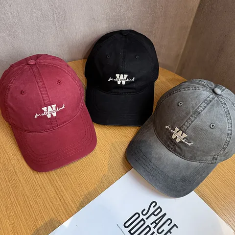 Vintage Washed Cotton Baseball Cap For Men Women Casual Distressed Adjustable Letter Embroidery Tongue Cap Sun Hat