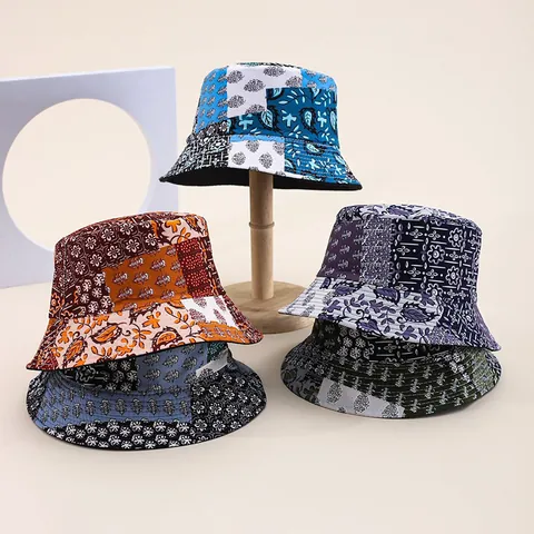 Γυναικείο Καπέλο Ψαρά Διπλής Όψης Patchwork Vintage Floral Paisley Εκτύπωση Μείγμα Βαμβακιού Προστασία από τον Ήλιο για Καλοκαιρινή Παραλία