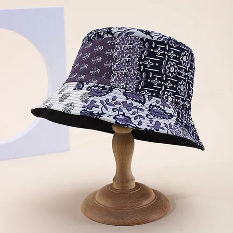 Γυναικείο Καπέλο Ψαρά Διπλής Όψης Patchwork Vintage Floral Paisley Εκτύπωση Μείγμα Βαμβακιού Προστασία από τον Ήλιο για Καλοκαιρινή Παραλία