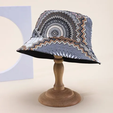 Vintage Bohemian Ethnic Print Bucket Hat Sun Protection Foldable Geometric Mandala Cotton Blend Fishermans Hat For Women