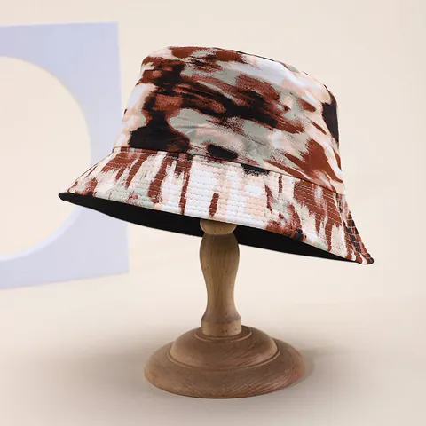 Fashion Women Tie Dye Bucket Hat Double Sided Reversible Cotton Blend Sun Protection Wide Brim Outdoor Beach Travel Hat