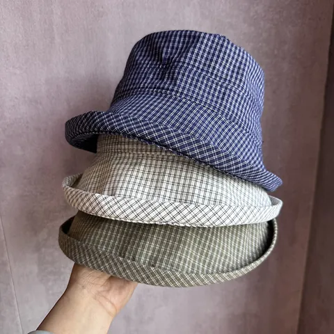 Sweet Checkered Bucket Hat For Women Summer Bow Detail Large Brim Sun Protection Foldable Cotton Fisherman Basin Hat