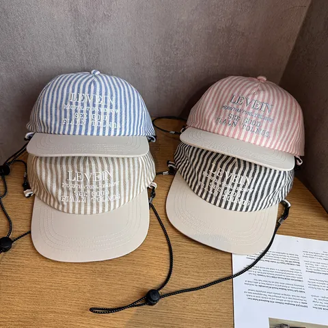 Parent Child Striped Baseball Cap For Men Women Kids Cotton Embroidered Sun Hat With Adjustable Windproof Rope Casual Sports Hat
