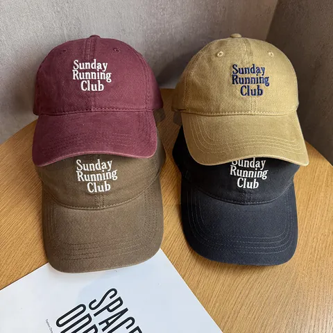 Sunday Running Club Bestickte Gewaschene Baumwolle Baseballkappe Retro Freizeit Sonnenschutz Verstellbare Dad Hat Unisex