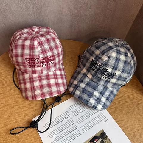 Berretto da Baseball Retro a Quadri in Misto Cotone per Donna Bambini Genitore Figlio Ricamo West Coast Skating Cappello