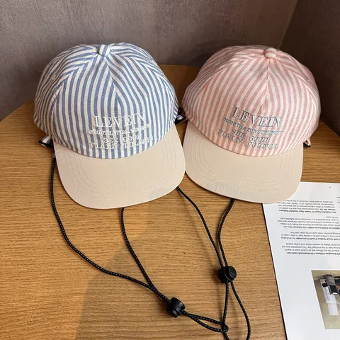 Parent Child Striped Baseball Cap For Men Women Kids Cotton Embroidered Sun Hat With Adjustable Windproof Rope Casual Sports Hat