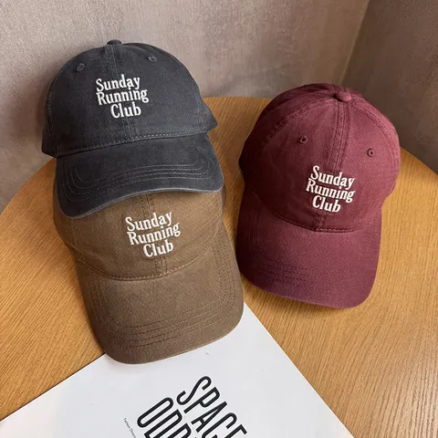Sunday Running Club Bestickte Gewaschene Baumwolle Baseballkappe Retro Freizeit Sonnenschutz Verstellbare Dad Hat Unisex