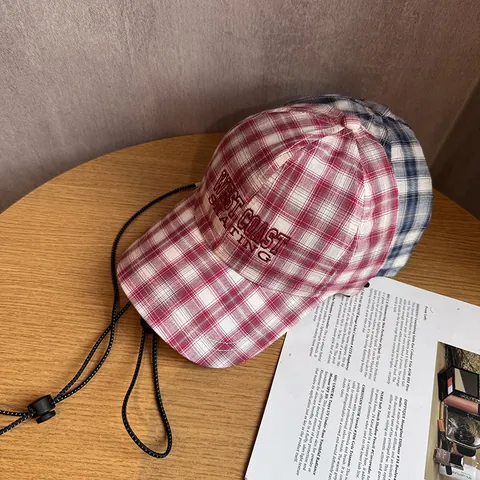 Berretto da Baseball Retro a Quadri in Misto Cotone per Donna Bambini Genitore Figlio Ricamo West Coast Skating Cappello