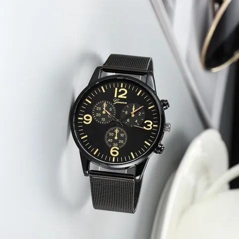 Heren Business Fashion Quartz Horloge Grote Wijzerplaat Met Decoratieve Sub-wijzerplaten Legering Kast Leer Staal Mesh Band Polshorloge