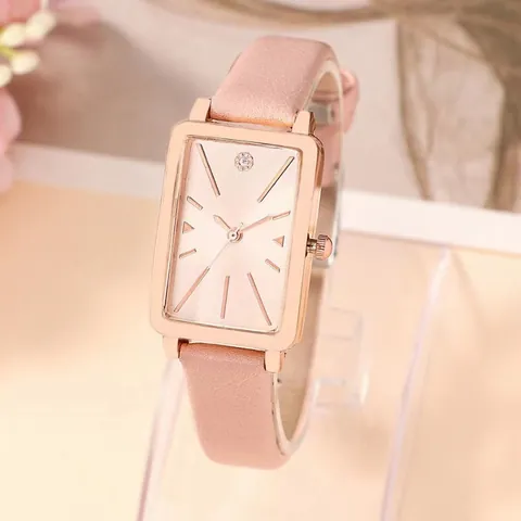 Orologio Rettangolare da Donna Cassa in Lega Oro Rosa Quadrante Minimalista Strass Cinturino in Ecopelle Orologio al Quarzo Casual