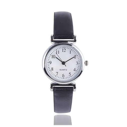 Women Casual Quartz Watch Alloy Round Case Leather Strap Arabic Numerals Minimalist Simple Literary Vintage Daily Fashion Wristwatch