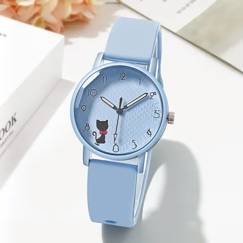 Orologio al Quarzo con Cinturino in Silicone e Quadrante a Forma di Gatto per Donna Studenti Semplice Stile INS Analogico Cassa in Lega