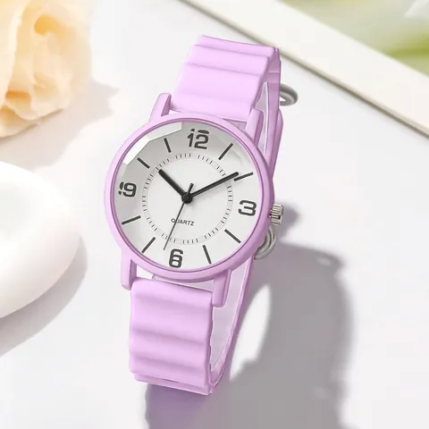 Minimalistische Damen-Quarzuhr Mit Wellenstruktur-Silikonarmband Analoges Rundes Zifferblatt Lässige Mode-Armbanduhr Geschenk Für Teenager