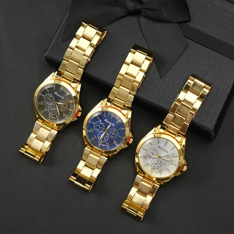 Men's Business Casual Quartz Watch Gold Steel Band Luminous Calendar Multi-Function Round Dial Fashion Wristwatch