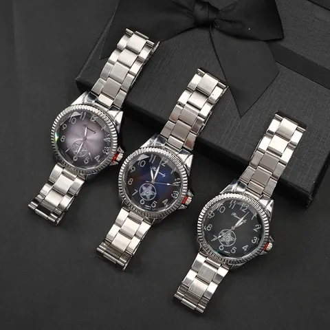 Fashion Business Men Quartz Watch Alloy Case Stainless Steel Strap Fluted Bezel Gradient Dial Star Decor Analog Watch