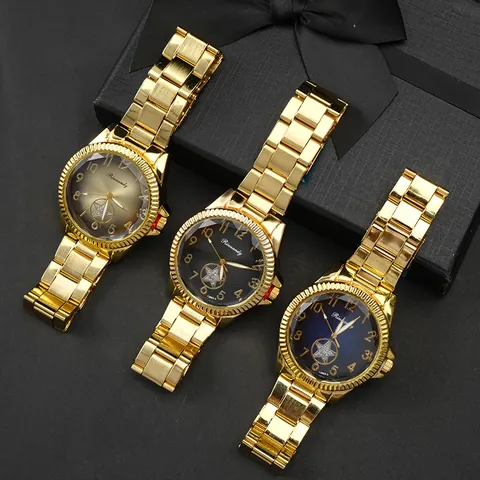 Lussuoso Orologio al Quarzo Oro per Uomo Donna Affari Moda Orologio da Polso Con Cinturino in Acciaio Inossidabile Quadrante Stella Strass Lunetta Zigrinata Calendario Regalo