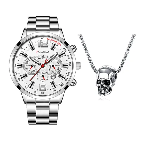 Heren Business Quartz Horloge Schedel Hanger Halsketting Set Legering Lichtgevende Wijzers Hip Hop Mode Sieraden Cadeau