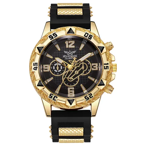 Men Business Large Dial Quartz Watch Alloy Case Flexible Silicone Strap Decorative Sub Dial Wristwatch For Men Office Fashion