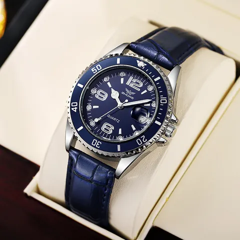 Luxury Men Business Quartz Watch Rotating Bezel Date Display Alloy Case Leather Stainless Steel Strap Casual Luminous Wristwatch
