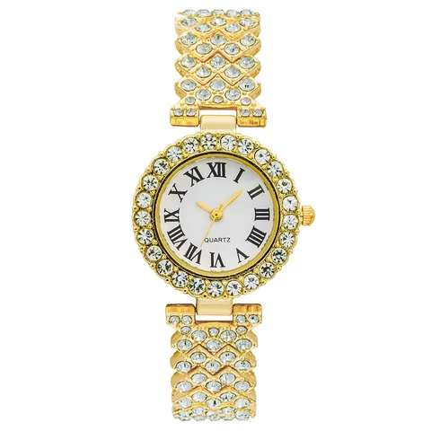 Orologio al Quarzo da Donna di Lusso e Bracciale con Strass Numeri Romani Orologio da Polso in Lega Gioielli Donna Regalo