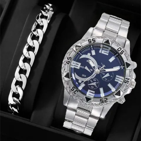 Herren Business Mode Quarzuhr Set Mit Panzerarmband Legierung Stahlband Glasspiegel Großes Zifferblatt Armbanduhr Geschenk Für Männer