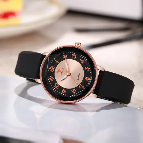 Women's Fashion Quartz Watch With Diamond-Cut Glass Mirror Rose Gold Alloy Case Silicone Strap Arabic Numerals Wristwatch