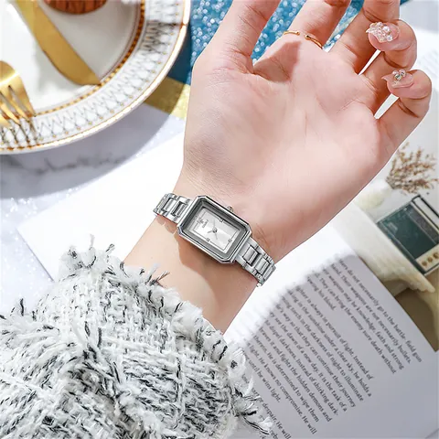 Women Rectangular Quartz Watch Minimalist Stainless Steel Strap Alloy Case Waterproof Elegant Ladies Wristwatch Jewelry