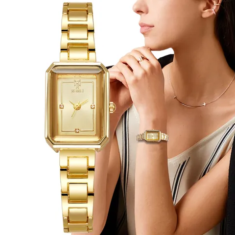 Women Rectangular Quartz Watch Minimalist Stainless Steel Strap Alloy Case Waterproof Elegant Ladies Wristwatch Jewelry