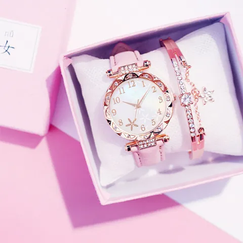 Elegante Orologio al Quarzo da Donna Con Quadrante Floreale E Bracciale Con Stella Marina In Strass Confezione Regalo
