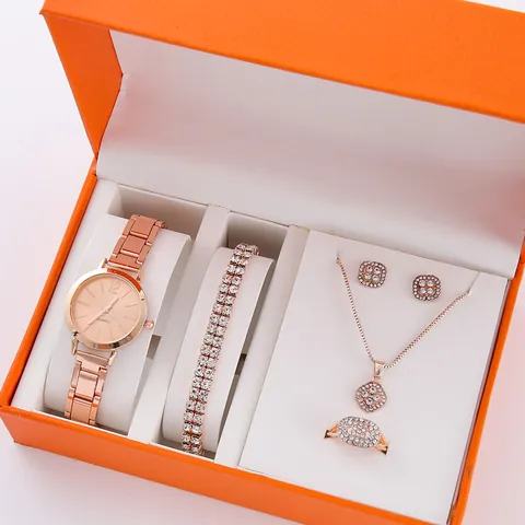 Set Orologio Gioielli Farfalla Strass Lega Lusso Lucido Cristallo Pendente Collana Orecchini Anello Bracciale Kit Per Donna