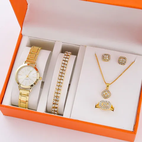 Set Orologio Gioielli Farfalla Strass Lega Lusso Lucido Cristallo Pendente Collana Orecchini Anello Bracciale Kit Per Donna