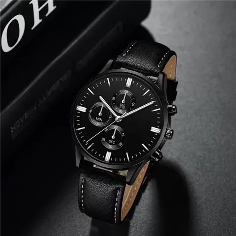 Men's Fashion Chronograph Quartz Watch with Leather Strap Business Casual Men's Wristwatch Functional Sub-dials Alloy Case