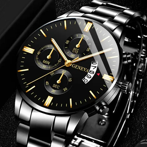 Herren Business Quarz Uhr Und Panzerkette Armband Gold Silber Schwarz Stahl Lederarmband Chronograph Kalender Uhr Schmuck Kombination