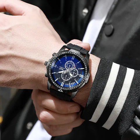 Reloj de Cuarzo para Hombre Business Fashion ZHOWE Esfera Azul Correa de Silicona Caja de Aleación Impermeable Deportivo