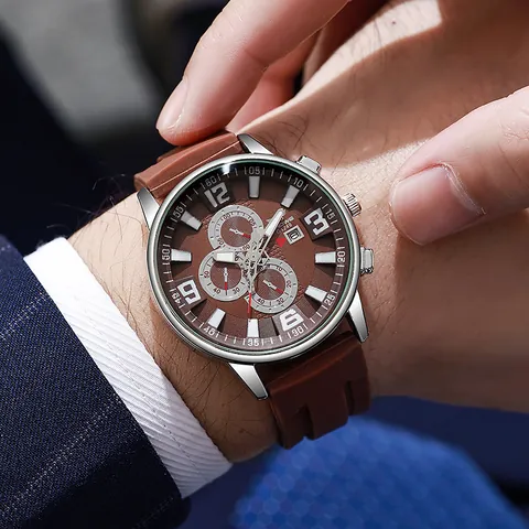 Men Business Fashion Quartz Watch Silicone Strap Alloy Case Calendar Multi-dial Sport Wristwatch For Student Versatile Jewelry