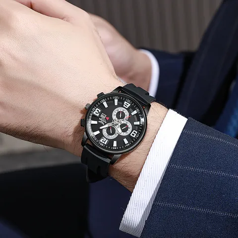Men Business Fashion Quartz Watch Silicone Strap Alloy Case Calendar Multi-dial Sport Wristwatch For Student Versatile Jewelry