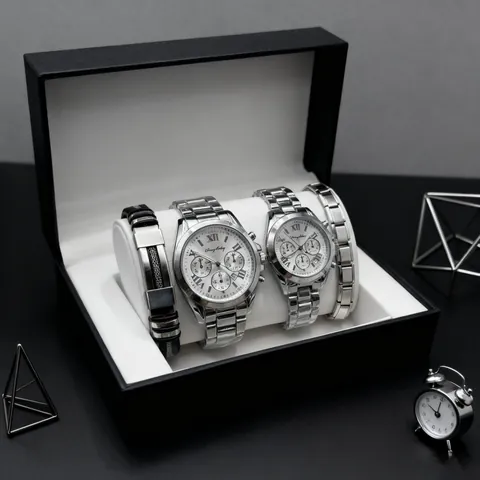 Reloj de Pareja de Acero Inoxidable con Pulsera Impermeable de Cuarzo con Números Romanos para Negocios Joyería Regalo Hombre Mujer
