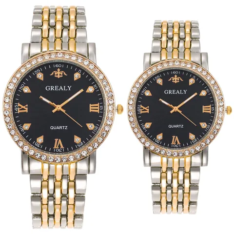 Luxurious Rhinestone Inlaid Couple Quartz Watches Stainless Steel Band Alloy Case Waterproof Analog Wristwatch For Men And Women Business Casual Jewelry