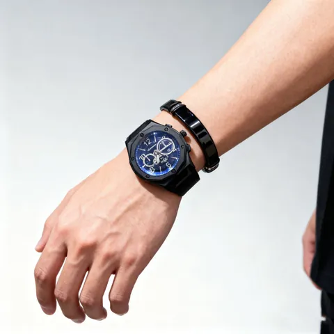 Men Business Sport Quartz Watch And Bracelet Gift Set Octagonal Bezel Silicone Strap Multi Function Dial Wristwatch