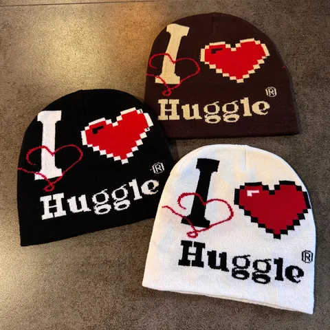 Unisex Winter Warm Gebreide Beanie Hoed Streetwear Acryl Pixel Hart Huggle Letter Patroon Cuff Skull Cap Voor Heren Dames