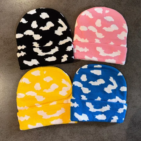 Unisex Knitted Beanie Hat Autumn Winter Outdoor Warm Jacquard Cloud Pattern Acrylic Soft Stretchy Ski Cap For Men Women