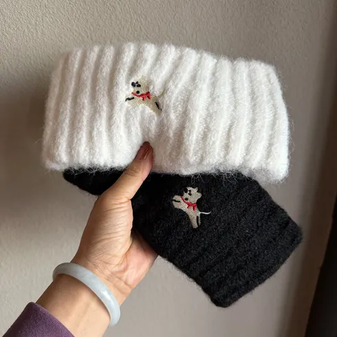 Unisex Knitted Yarn Headband Embroidered Cute Dog Pattern Winter Warm Thick Headwrap For Men Women Daily Casual Hair Accessories