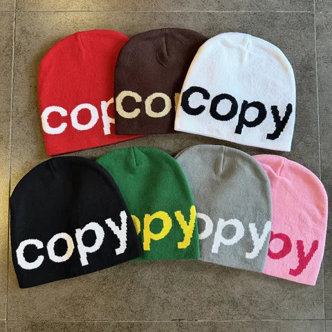 Women American Style Letter Jacquard Knit Beanie Winter Warm Acrylic Pullover Skull Cap Streetwear Outdoor Headwear