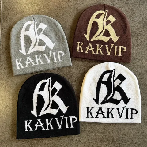 Fashion Acrylic Knitted Beanie Hat For Men Women American Streetwear Letter Jacquard Warm Winter Cuff Pullover Skull Cap