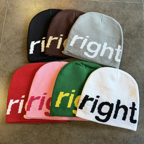 Women American Style Letter Jacquard Knit Beanie Winter Warm Acrylic Pullover Skull Cap Streetwear Outdoor Headwear