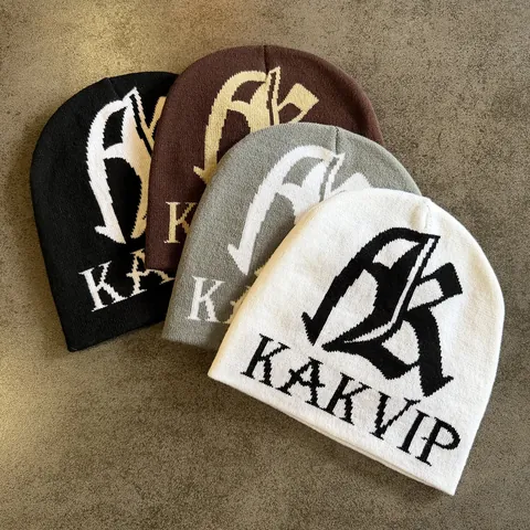 Fashion Acrylic Knitted Beanie Hat For Men Women American Streetwear Letter Jacquard Warm Winter Cuff Pullover Skull Cap