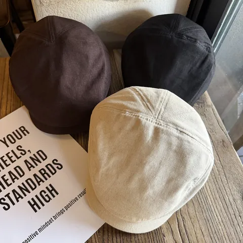 Vintage Cotton Linen Ivy Cap For Men Women Japanese Minimalist Solid Color Flat Cap Breathable Retro Sun Protection Hat