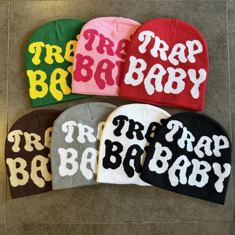 Fashion Winter Knit Beanie Hat For Women Men Trap Baby Letter Jacquard Warm Acrylic Hip Hop Streetwear Skull Cap Headwear