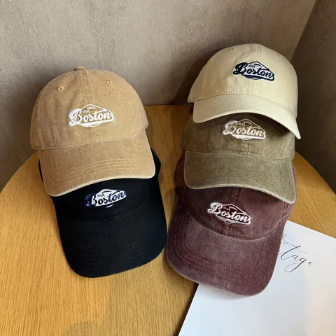 Berretto da Baseball in Cotone Lavato Vintage Ricamo Lettere Boston Regolabile Retro Casual Cappello da Sole per Uomo Donna Streetwear